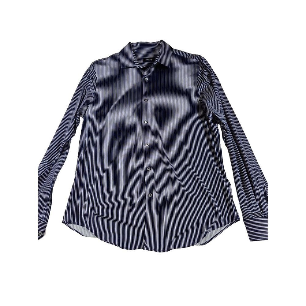Bugatchi Medium Long Sleeve Shirt Mens Dress Night Blue Stripes
